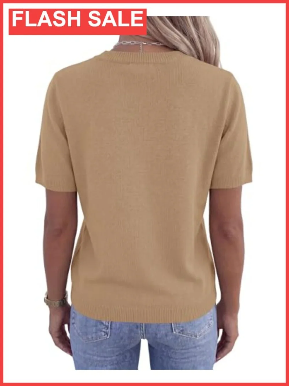 Womens Short Sleeve Crew Neck Pullover Sweater Lightweight Knit Top